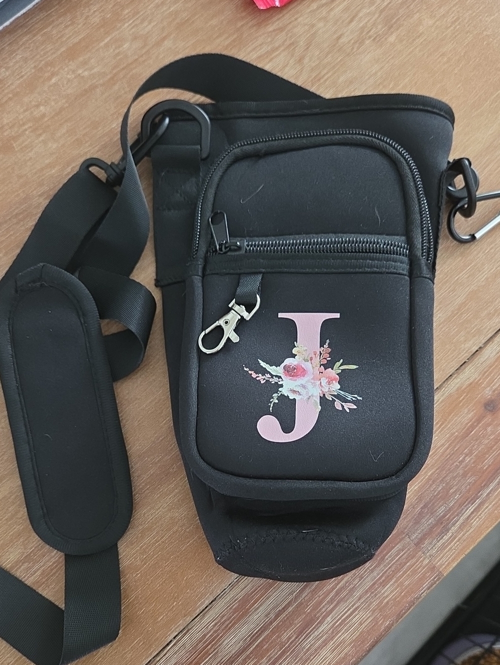 Black Crossbody Stanley MUG AND Phone Pouch with Pink Floral 'J' Accent